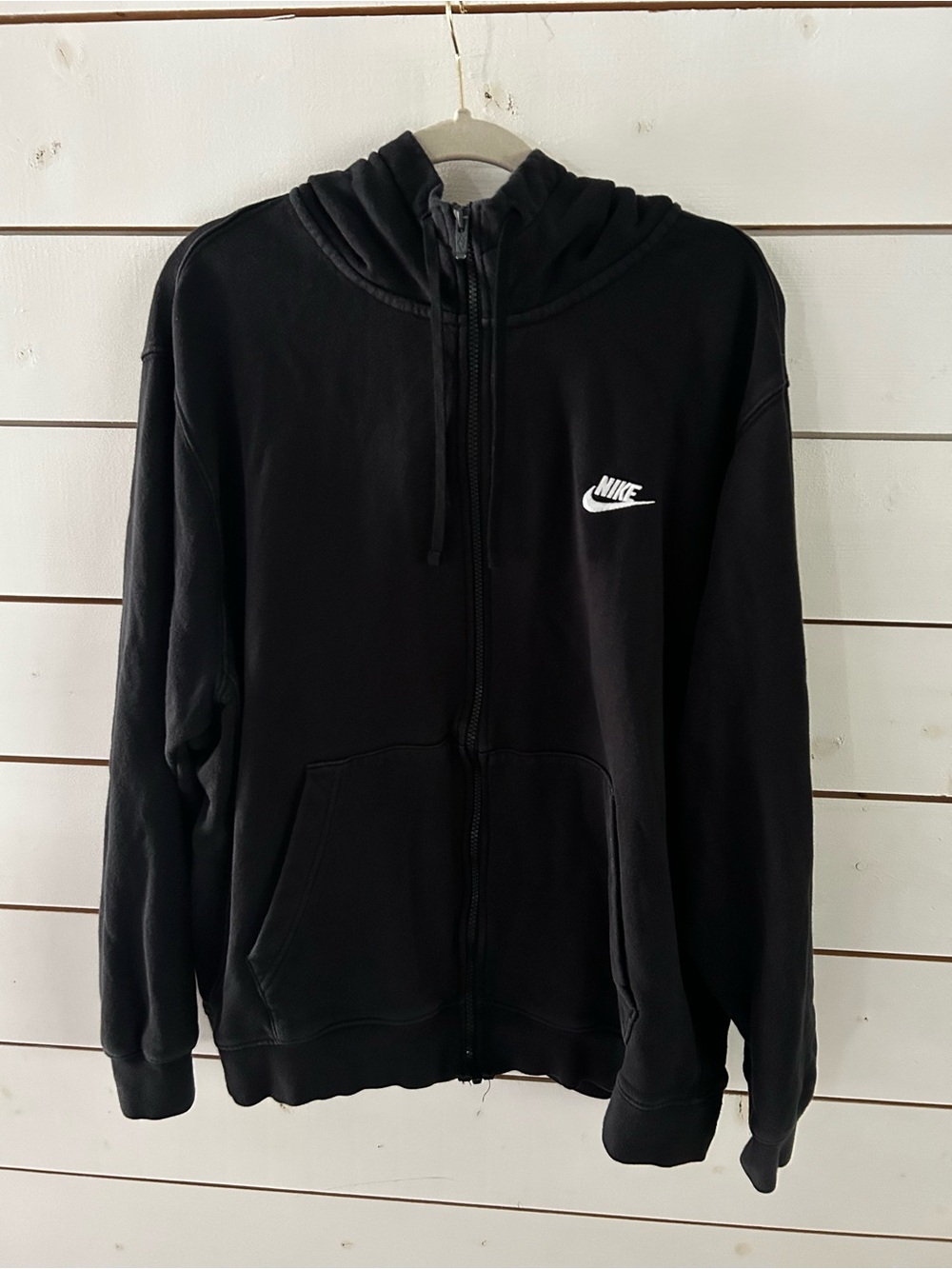 Nike Sportswear Club Black Fleece Full-Zip Hooded Jacket White Swoosh Mens XXL